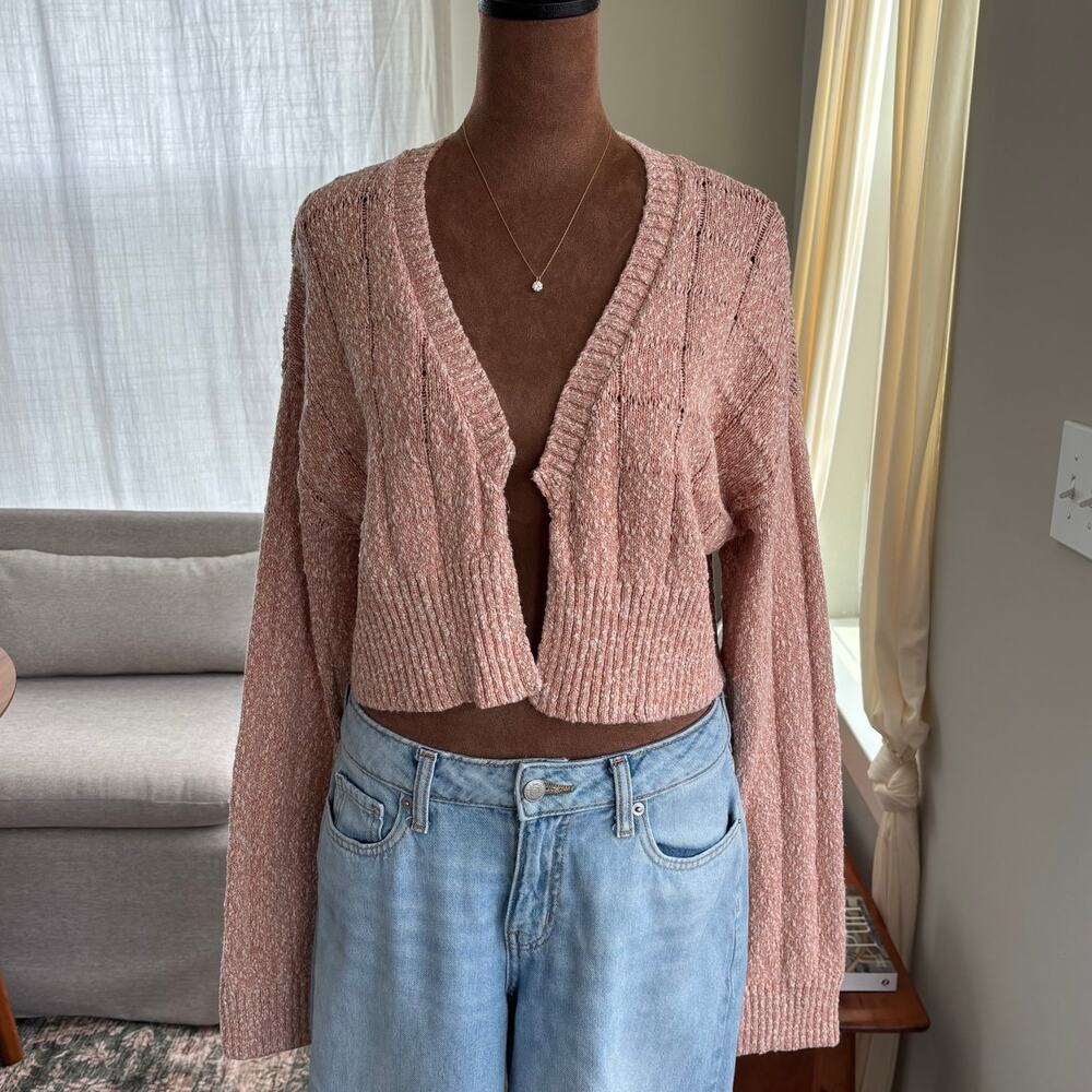 Free People Beach Declan Cardigan 100% Cotton Cropped Marble Coral Pink Medium